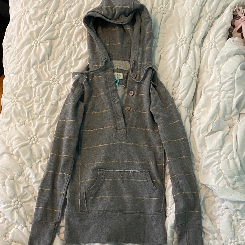 Talula Gray Hooded Sweater with Button Detail